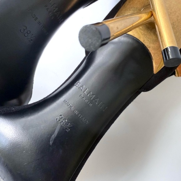 Balmain Uma Chain High Heel Sandals in Black Suede w/ Gold 38.5 - Picture 16 of 16